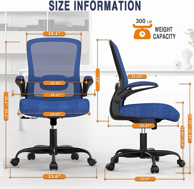 Office Chair, Ergonomic Desk Chair with Adjustable Lumbar Support, High Back Mesh Computer Chair with Flip-up Armrests-BIFMA Passed Task Chairs, Executive Chair for Home Office - LeafyLoom