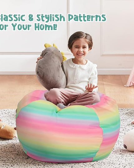 Nobildonna Stuffed Animal Storage Bean Bag Chair Cover Only for Kids Girls Toddler, Large Beanbag Chair without Filling for Organizing Children Soft Plush Toys - LeafyLoom