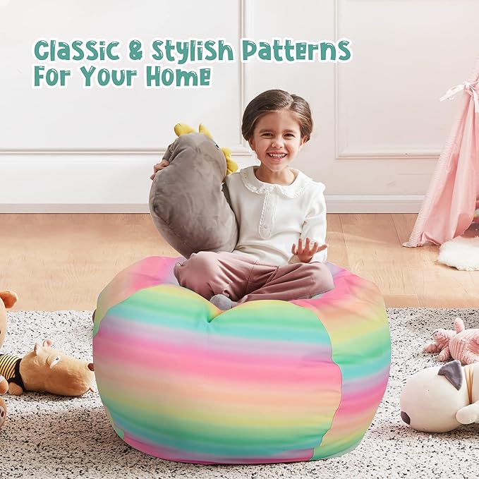 Nobildonna Stuffed Animal Storage Bean Bag Chair Cover Only for Kids Girls Toddler, Large Beanbag Chair without Filling for Organizing Children Soft Plush Toys - LeafyLoom