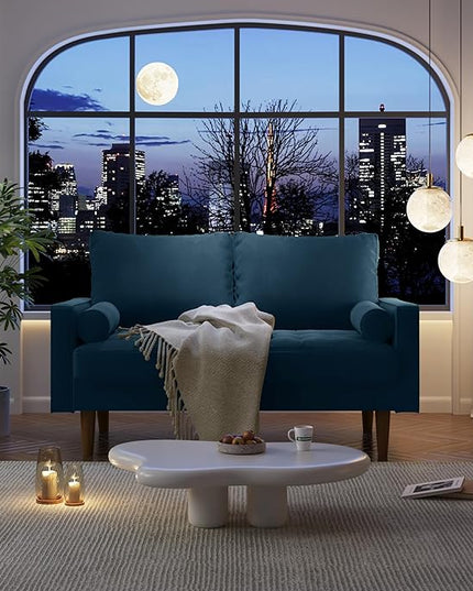 Velvet Furniture for Small Spaces, Mid-Century Modern Loveseats for Living Room, Love Seat Couch Sofas, 58 Inches, Prussian Blue - LeafyLoom
