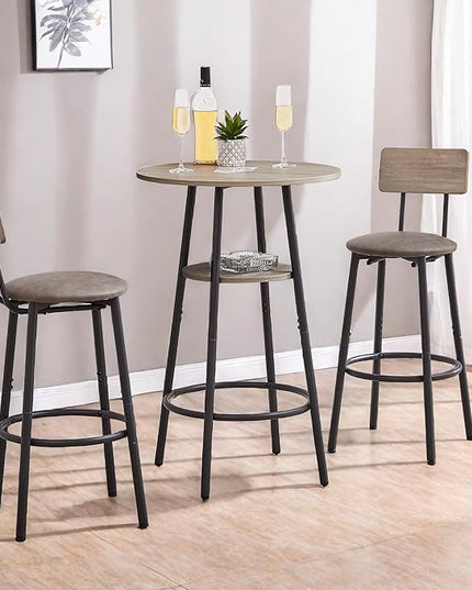 NicBex Kitchen Table Set Modern Dining Table Set Small Dining Table for 2 Round Bar Stool Set with Shelf, Upholstered Stool with Backrest for Dining Room, Dinette, Compact Space, Grey - LeafyLoom