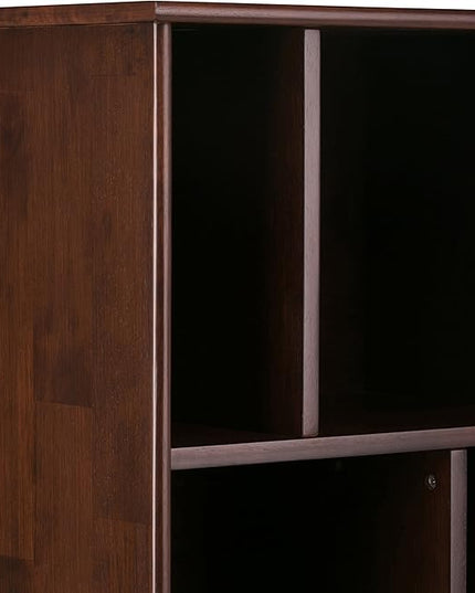 SIMPLIHOME Draper SOLID HARDWOOD 22 Inch Mid Century Modern Bookcase and Storage Unit in Medium Auburn Brown, For the Living Room, Study Room and Office - LeafyLoom