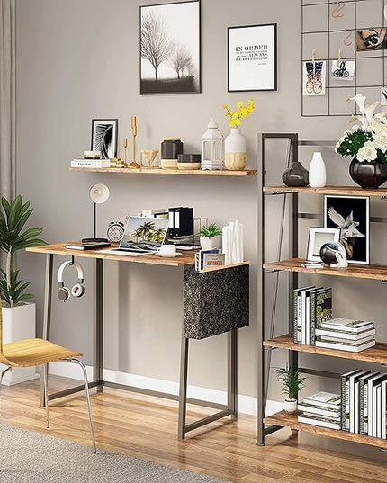 No-Assembly Folding Bookshelf Storage Shelves 4 Tiers Vintage Multifunctional Plant Flower Stand Storage Rack Shelves Bookcase for Home Office (Fire Board) - LeafyLoom