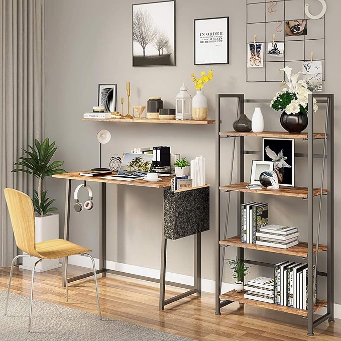 No-Assembly Folding Bookshelf Storage Shelves 4 Tiers Vintage Multifunctional Plant Flower Stand Storage Rack Shelves Bookcase for Home Office (Fire Board) - LeafyLoom