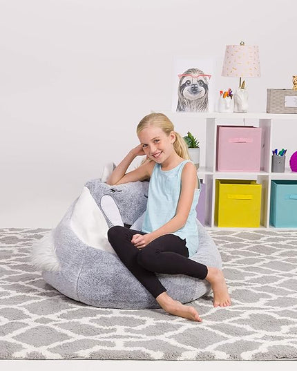 Posh Creations Cute Soft and Comfy Bean Bag Chair for Kids, Large, Animal - Silver Fox - LeafyLoom