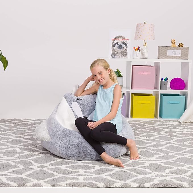 Posh Creations Cute Soft and Comfy Bean Bag Chair for Kids, Large, Animal - Silver Fox - LeafyLoom