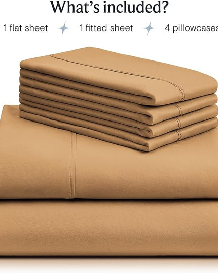 LuxClub 6 PC California King Sheet Set, Breathable Luxury Bed Sheets, Deep Pockets 18" Wrinkle Free Cooling Sheets Machine Washable Hotel Bedding Silky Soft - Gold Cal King - LeafyLoom