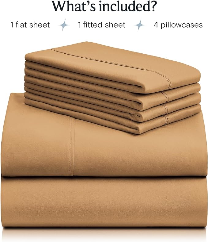LuxClub 6 PC California King Sheet Set, Breathable Luxury Bed Sheets, Deep Pockets 18" Wrinkle Free Cooling Sheets Machine Washable Hotel Bedding Silky Soft - Gold Cal King - LeafyLoom