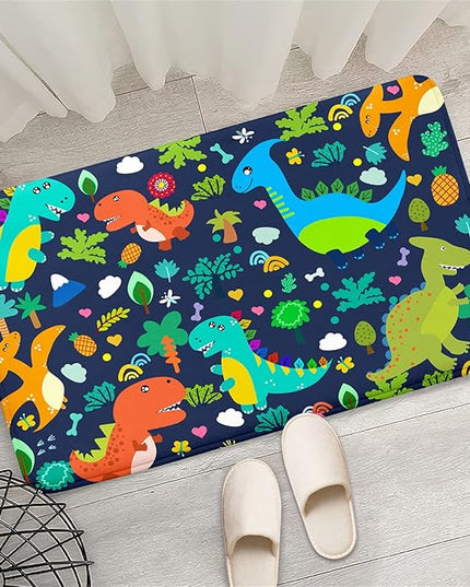 Dinosaur Rugs for Boys Bedroom Cute Dinosaur Area Rug and Leaves Print Dinosaur Rug Kids Rug Play Rug Dinosaur Carpets Cartoon Rug for Playroom Classroom,Blue 2'×3' - LeafyLoom