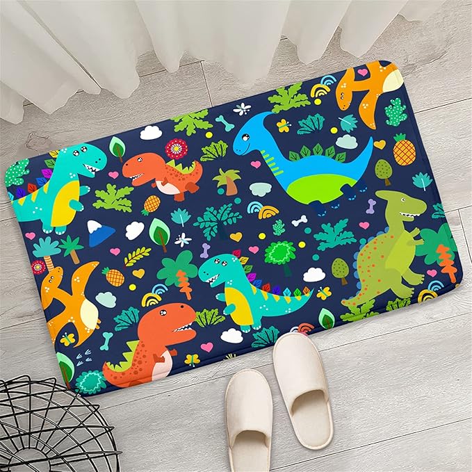 Dinosaur Rugs for Boys Bedroom Cute Dinosaur Area Rug and Leaves Print Dinosaur Rug Kids Rug Play Rug Dinosaur Carpets Cartoon Rug for Playroom Classroom,Blue 2'×3' - LeafyLoom