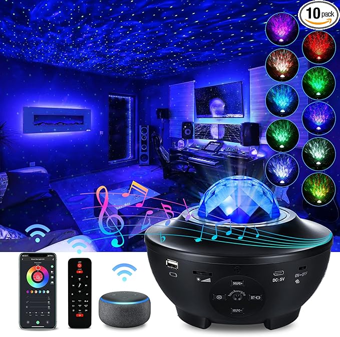 Galaxy Projector Star Projector Night Lights for Bedroom with Music Speaker & Remote Control Work with Smart App & Alexa,Galaxy Light Projector for Bedroom Ceiling for Baby Kids Adult Boys Room Decor… - LeafyLoom