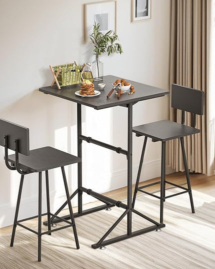 VECELO 3-Piece Bar Table Chairs, Square Counter Height Bistro Dinette Sets with 2 Barstools for Kitchen, Breakfast Nook, Small Spaces, Black - LeafyLoom
