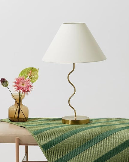 Brightech Squiggle Desk Lamp – Tall LED Table Lamp for Bedroom, Living Room, Office – Boho Mid-Century Modern Bedside Table Lamp with A-Line Open Shade and LED Bulb – Gold/Antique Brass - LeafyLoom