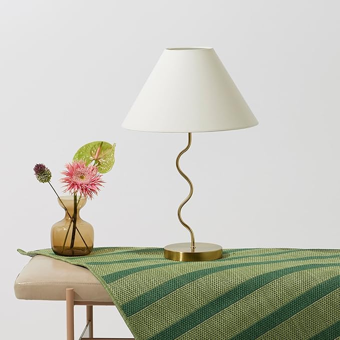 Brightech Squiggle Desk Lamp – Tall LED Table Lamp for Bedroom, Living Room, Office – Boho Mid-Century Modern Bedside Table Lamp with A-Line Open Shade and LED Bulb – Gold/Antique Brass - LeafyLoom