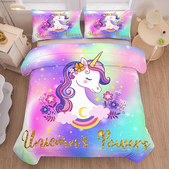 Tailor Shop Unicorn Comforter Sets King Size,Unicorn Bedding Sets for Girls Kids Teens with 2 Pillowcase… - LeafyLoom