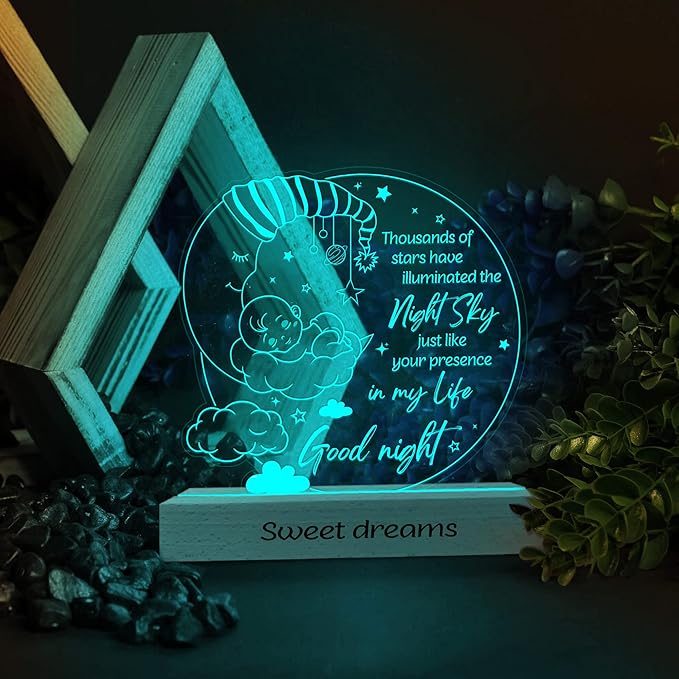 ARTSYWIX Gifts for Kids, Good Night 3D Illusion Lamp LED Wooden Base USB Powered Acrylic Night Light, Gifts for Baby Son Daughter from Parent, Gift for Birthday Holiday Thanksgiving Bedroom Décor - LeafyLoom