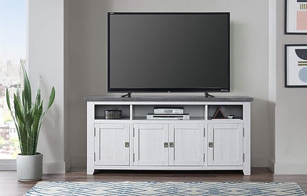 Martin Svensson Home Foundry 65" TV Stand, White Stain with Grey Top - LeafyLoom