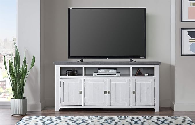 Martin Svensson Home Foundry 65" TV Stand, White Stain with Grey Top - LeafyLoom