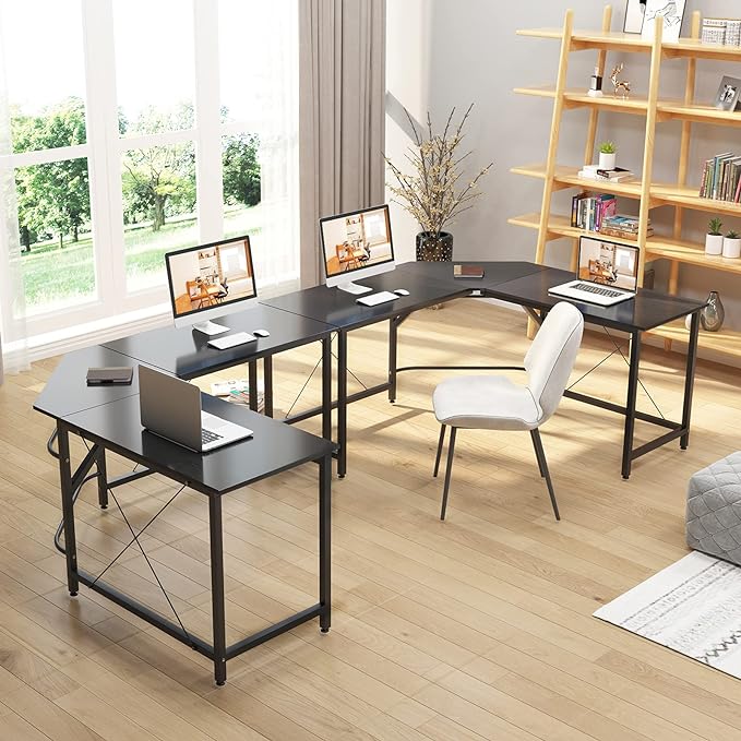 sogesfurniture Large L-Shaped Computer Office Desk, 59" Corner Gaming Desk Workstation Desk PC Laptop Office Home Desk L Desk, Black - LeafyLoom