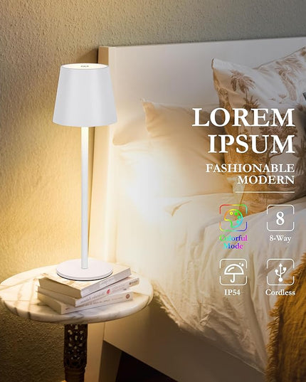 2-Pack RGB Cordless Table Lamp,RGB 8 Modes & Touch Control Rechargeable Battery Desk Lamp, IP54 Waterproof outdoor table lamp for Bedroom/Outdoor/Restaurant/Camping/Bars(White) - LeafyLoom