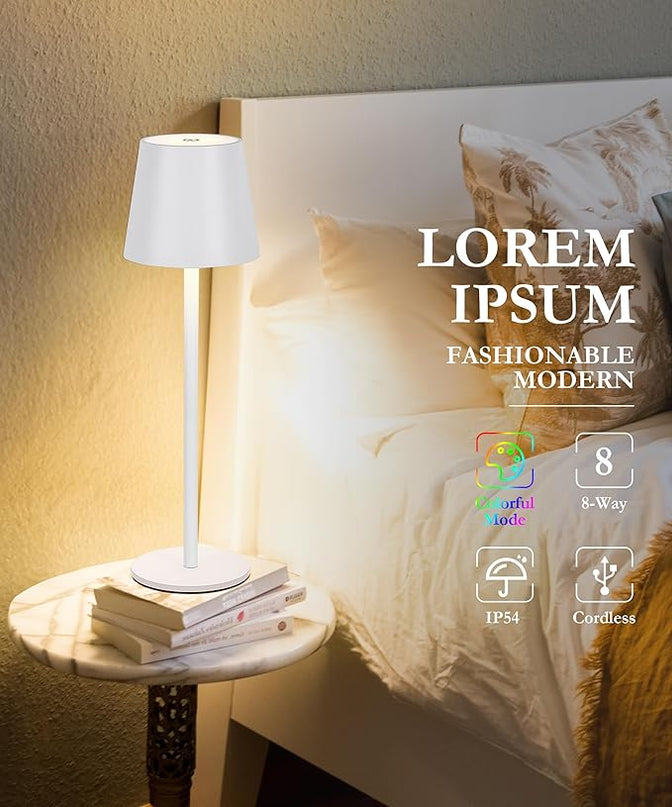 2-Pack RGB Cordless Table Lamp,RGB 8 Modes & Touch Control Rechargeable Battery Desk Lamp, IP54 Waterproof outdoor table lamp for Bedroom/Outdoor/Restaurant/Camping/Bars(White) - LeafyLoom