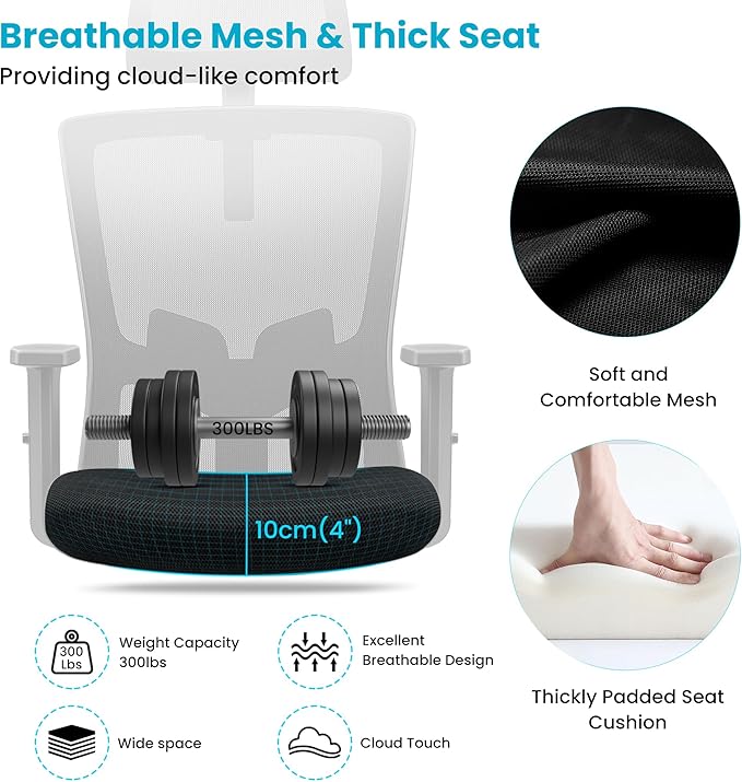 Office Chair Ergonomic Desk Chair High Back Computer Chair Swivel Mesh Task Chair with Adjustable Lumbar Support Armrests Headrest Black - LeafyLoom