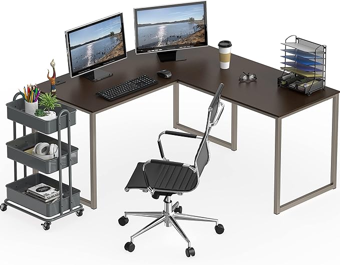 SHW Home Office 55 Inch Large L Shaped Corner Desk, 24" Deep, Espresso - LeafyLoom