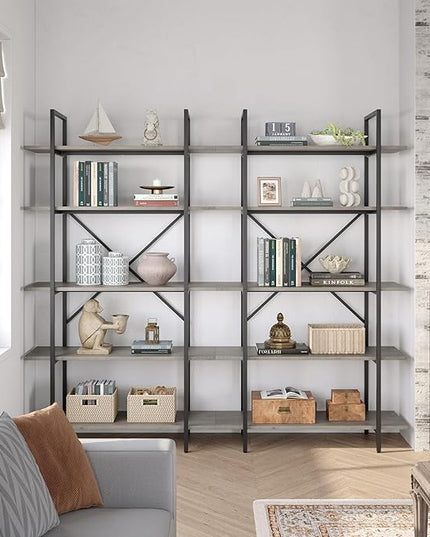 GAOMON 5 Tier Bookshelf, 67.9” Book Shelves for Living Room, Large Bookcase with 5 Open BookShelves, Display Shelves for Home Office, Study Room, Living Room, Bed Room-Grey - LeafyLoom