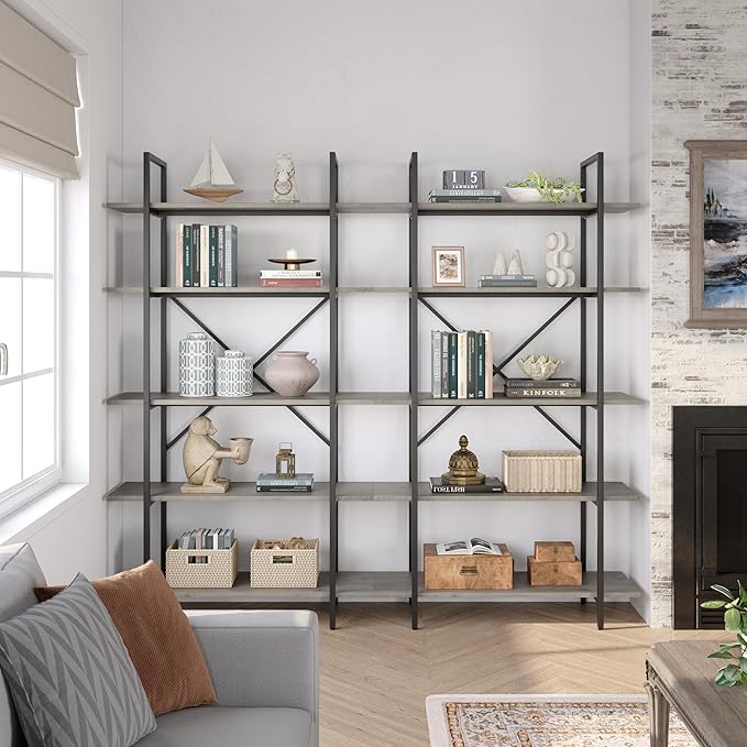 GAOMON 5 Tier Bookshelf, 67.9” Book Shelves for Living Room, Large Bookcase with 5 Open BookShelves, Display Shelves for Home Office, Study Room, Living Room, Bed Room-Grey - LeafyLoom
