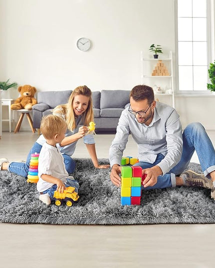 Noahas Oval Fluffy Grey Rainbow Rug 2.6X5.3 Small Kids Rugs for Bedroom Girls And Boys Aesthetic,Bedside Bedroom Rug,Ultra Soft Runner Carpet Modern Shaggy Nursery Area Rugs Home Deco - LeafyLoom