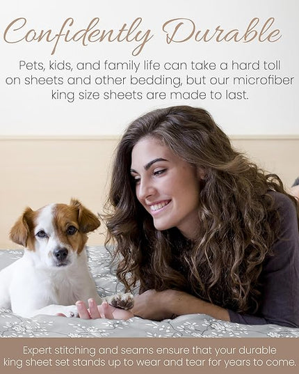 Linen Market 4 Piece King Bedding Sheet Set (Light Gray Vine) - Sleep Better Than Ever with These Ultra-Soft & Cooling Bed Sheets for Your King Size Bed - Deep Pocket Fits 16" Mattress - LeafyLoom
