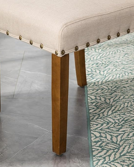 Upholstered Parsons Dining Chair with Nailhead Trim and Sturdy Solid Wood Legs, Set of 2, Cream - LeafyLoom