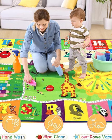 Chicrug Educational 3x5 Kids Area Rug for Playroom, TPR Non Slip Kids Classroom Carpet Rug for Learning ABC Animal, Shape Color Fruit, Washable Play Mat Rug for Children Nursery Toddler Room Decor - LeafyLoom