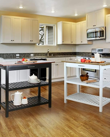 Casual Home Kitchen Island with Solid American Hardwood Top, Walnut&black - LeafyLoom