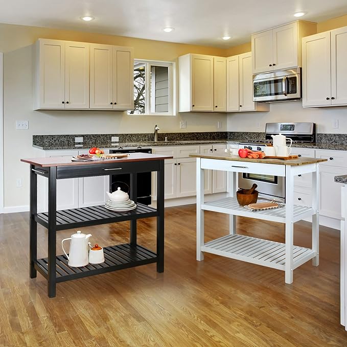 Casual Home Solid Hardwood Top, Natural/White, 40" W (373-91) Kitchen Island, Natural&White - LeafyLoom