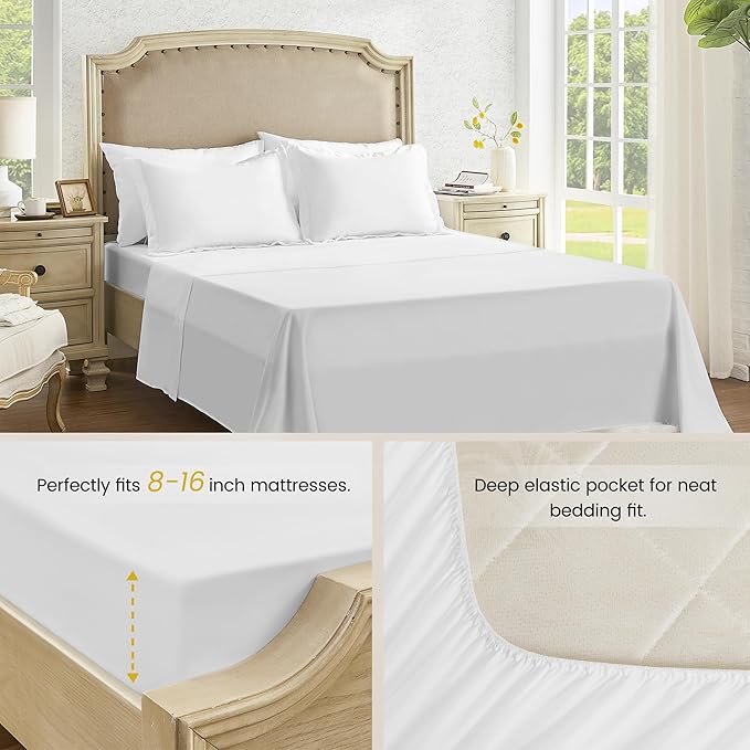 Queen Bed in a Bag 7 Pieces Comforter Set Queen, Wood Grain Texture Bedding Comforter Set White Bed Set with Comforter, Pillowcases, Flat Sheet, Fitted Sheet and Pillow Shams - LeafyLoom