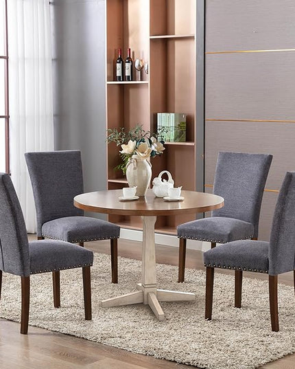 COLAMY Upholstered Parsons Dining Chairs Set of 4, Fabric Dining Room Kitchen Side Chair with Nailhead Trim and Wood Legs - Dark Grey - LeafyLoom