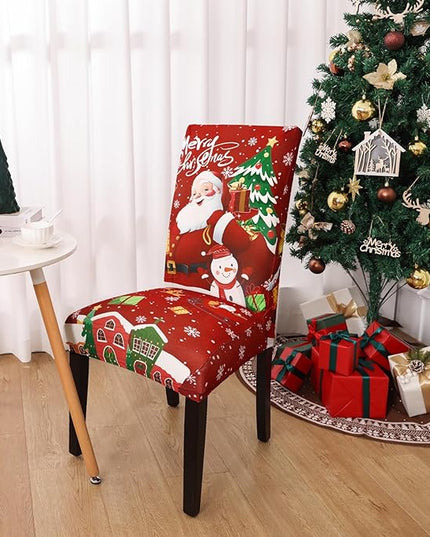 U'Artlines Christmas Chair Covers Set of 6, Removable Washable Merry Christmas Dining Chair Seat Covers Stretch Protector Slipcovers for Dining Room Kitchen Holiday Party Decor, Santa Claus UArtlines