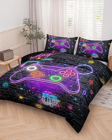 Gamer Comforter Sets for Boys, 5 Piece Bed in a Bag Twin, Boys Bedding Set Twin, Kids Bedding Set, Twin Size Comforter Set for Boys with Flat Sheet, Fitted Sheet - LeafyLoom