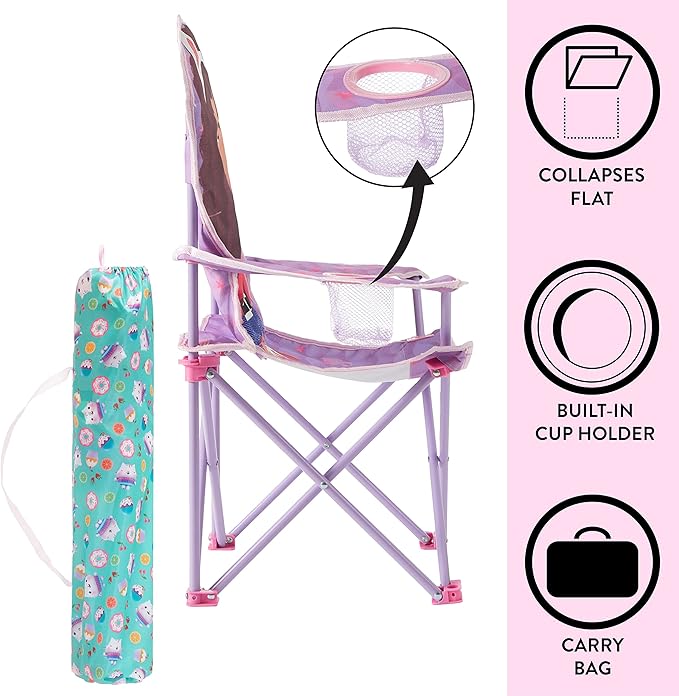 Idea Nuova Kids Indoor-Outdoor Folding Camp Chair, Gabbys Dollhouse - LeafyLoom