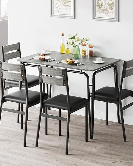 Dining Table for 4, Small Table and Chairs Set of 4, Square Dinette Set for 4, Dinner Table Set, 5 Piece Kitchen & Dining Room Sets for Small Space, Apartment (Gray, Dining Table with 4 Chairs) - LeafyLoom