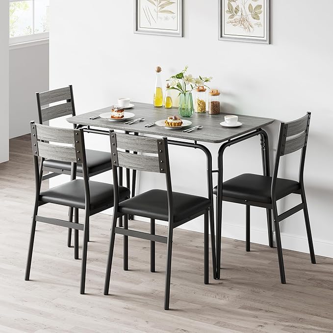 Dining Table for 4, Small Table and Chairs Set of 4, Square Dinette Set for 4, Dinner Table Set, 5 Piece Kitchen & Dining Room Sets for Small Space, Apartment (Gray, Dining Table with 4 Chairs) - LeafyLoom