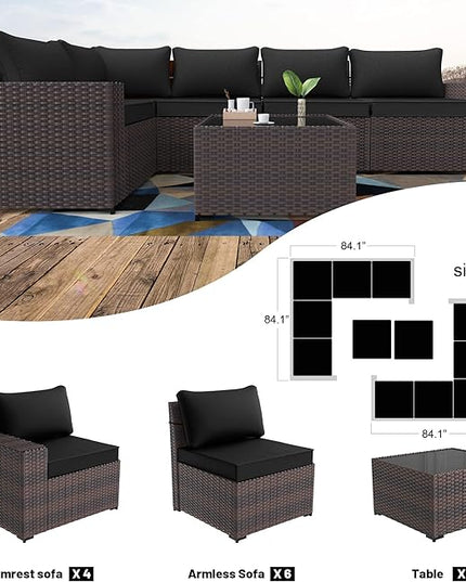 Kullavik 12PCS Outdoor Patio Furniture Set PE Wicker Rattan Sectional Sofa Patio Conversation Sets,Black - LeafyLoom