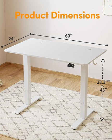 Cubiker 63 x 24 Inch Standing Desk, Stand up Height Adjustable Home Office Electric Table, Sit Stand Desk with Splice Board, White Frame & White Desktop - LeafyLoom