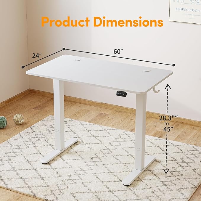 Cubiker 63 x 24 Inch Standing Desk, Stand up Height Adjustable Home Office Electric Table, Sit Stand Desk with Splice Board, White Frame & White Desktop - LeafyLoom