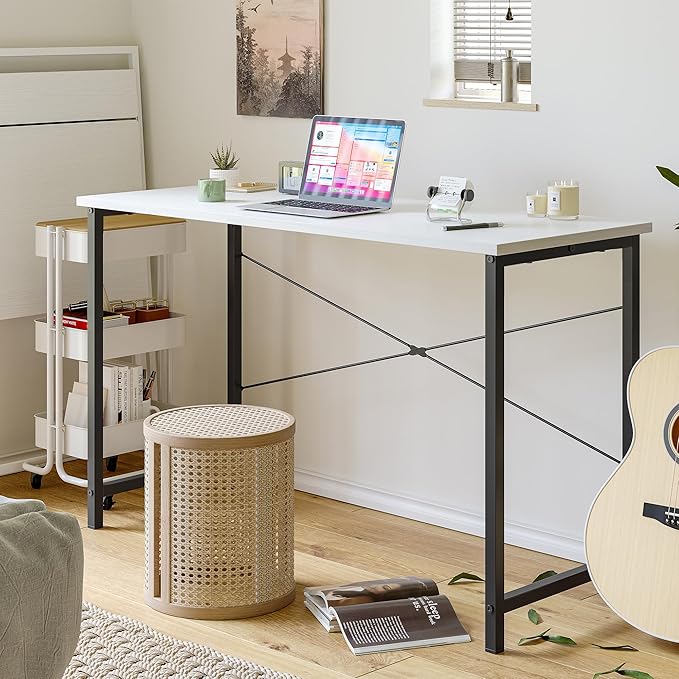 CubiCubi Computer Desk, 47 inch Home Office Desk, Modern Simple Style PC Table for Home, Office, Study, Writing, White - LeafyLoom