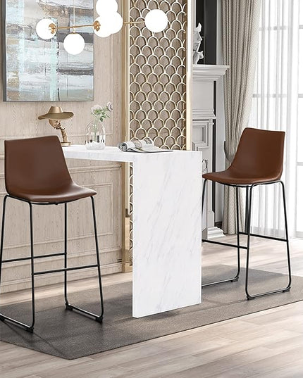NicBex Retro Bar Stools Crazy-Horse Leather with Metal Legs Barstools, Lounge Kitchen Island Bar Stools, Set of 2, (Walnut Color) (A-GE17021-USSU014) - LeafyLoom