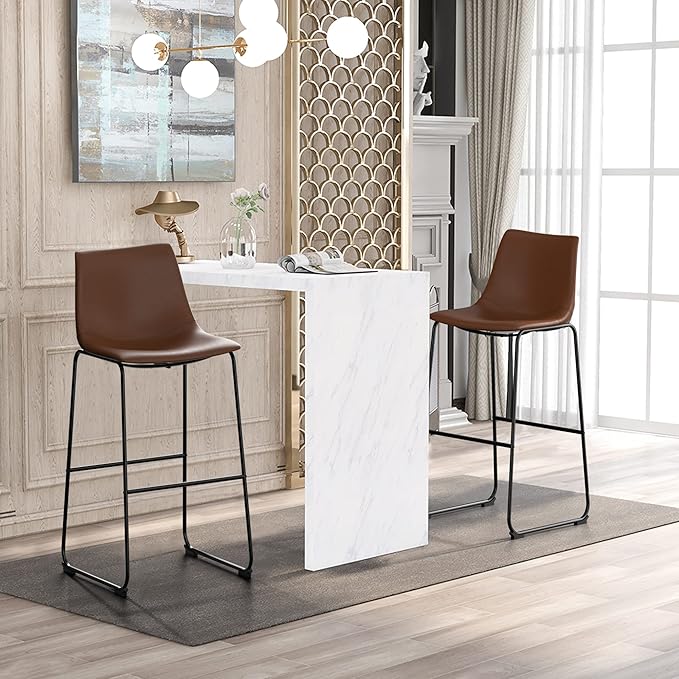 NicBex Retro Bar Stools Crazy-Horse Leather with Metal Legs Barstools, Lounge Kitchen Island Bar Stools, Set of 2, (Walnut Color) (A-GE17021-USSU014) - LeafyLoom