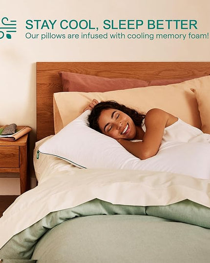 Marlow Adjustable Memory Foam Pillow by Brooklinen - Provides Back and Neck Pain Relief - Ideal Back, Stomach and Side Sleeper Pillow - Cooling-infused Pillow - King Size, Pack of 2 - LeafyLoom
