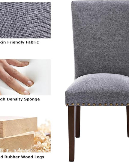 COLAMY Upholstered Parsons Dining Chairs Set of 4, Fabric Dining Room Kitchen Side Chair with Nailhead Trim and Wood Legs - Dark Grey - LeafyLoom